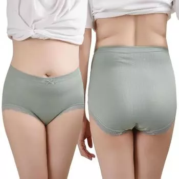 Женские ребристые трусики больших размеров с кружевной отделкой, нижнее белье, трусики со средней талией, бесшовные, дышащие, мягкие, эластичные, полностью закрывающие трусы L