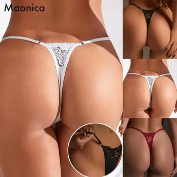 Женские регулируемые стринги, сексуальные кружевные вышитые стринги, вязаные трусики с бантом S