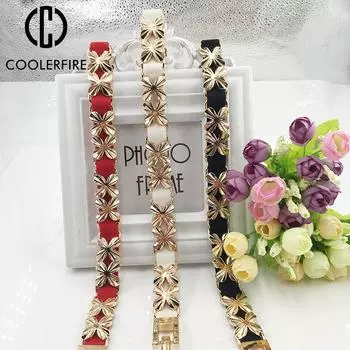 Женские ремни Эластичная металлическая поясная цепочка Модные повседневные ремни для женщин Роскошный дизайнерский бренд Высококачественный золотой пояс с цветочным принтом AL083 72CM-110CM белый