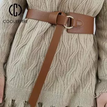 Женские ремни высокого качества с широкой талией, повседневные модельерские пояса для юбки, завязывающие ремни из искусственной кожи, сплошной цвет YF1027 128cm чёрный