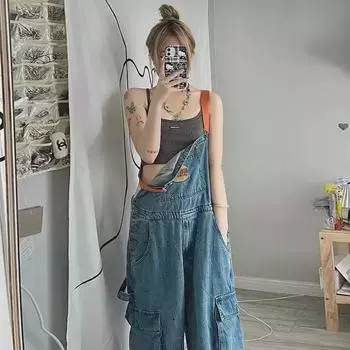 Женские ретро-американские джинсовые брюки широкого кроя — узкие, миниатюрные и свободные брюки для уборки на лето L