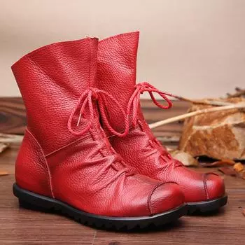 Женские ретро-ботфорты Martin из натуральной кожи Xinrui — теплые, мягкие, на толстом каблуке, короткие, средней высоты 36 чёрный