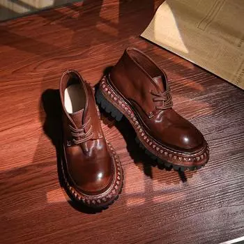 Женские ретро-ботинки «Челси» из натуральной кожи ручной работы, винтажная обувь для активного отдыха, толстая подошва, высокие мотоциклетные ботинки, женские ботинки 35 чёрный