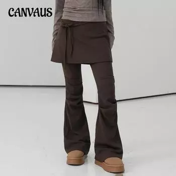 Женские ретро-брюки из двух частей с микро-юбкой, с рисунком «чувство чистого цвета», плиссированные тонкие модные повседневные брюки S чёрный