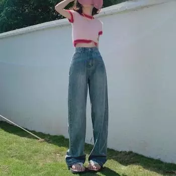 Женские ретро-джинсы с высокой талией и широкими штанинами 2XL