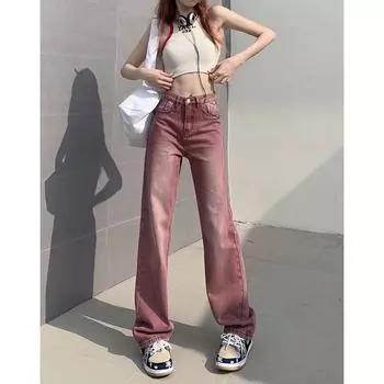 Женские ретро джинсы с высокой талией, свободного кроя, с прямыми штанинами, для весны и осени Medium