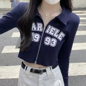 Женские ретро-футболки-поло Футболки на молнии Футболки для девочек Y2K Футболки с узором в виде шнурка для женщин S