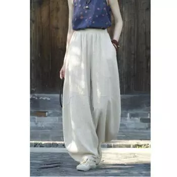 Женские ретро хлопковые и льняные обжаренные на песке свободные повседневные брюки шаровары для медитации Медитация Тайцзи брюки XS кофейный