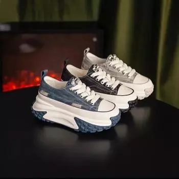 Женские ретро-холщовые кроссовки весна-осень, новые повседневные туфли на шнуровке, женские новые модные кроссовки на плоской подошве и высокой платформе 2024 35 чёрный