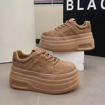 Женские ретро-кеды из нубуковой кожи, осень/зима 2024 г., толстая подошва, универсальный повседневный стиль 35 хаки