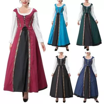 Женские ретро-костюмы на Хэллоуин, платье с круглым вырезом и завязкой на талии XL