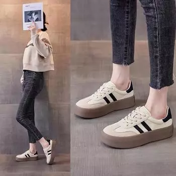 Женские ретро-кроссовки Dexun из натуральной кожи на толстой подошве для весны 2025 года 39 бежевый