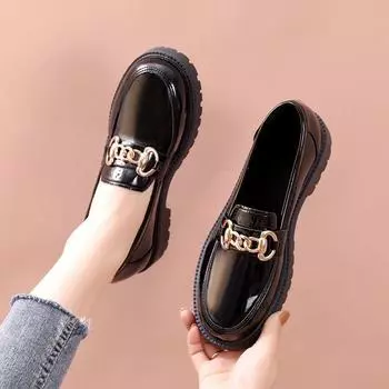 Женские ретро-лоферы 2025 года: Универсальная кожаная обувь в британском стиле на толстой подошве для весны и осени. 40 чёрный