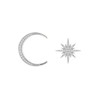 Женские ретро-модные серьги со звездами и луной, асимметричные серьги со стразами One Size