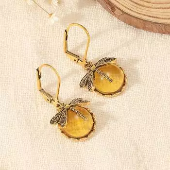 Женские ретро-подвески в виде стрекозы с подвесками из кристаллов с узором из лунного камня, подарочные ювелирные изделия, аксессуары