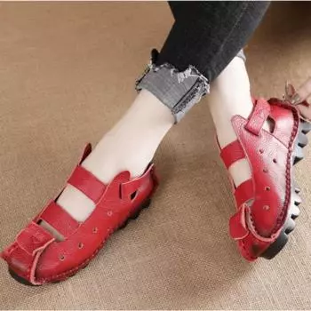 Женские ретро-сандалии, летние женские туфли на плоской подошве, кожаные дышащие сандалии в этническом стиле, ажурные туфли для женщин 35 зелёный