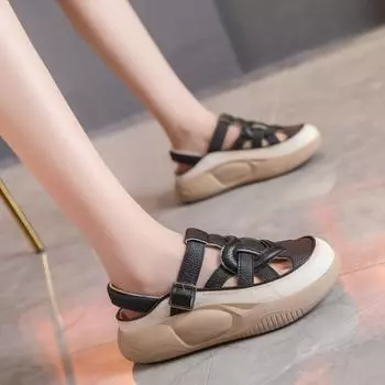 Женские ретро-сандалии в римском стиле с толстой подошвой и выемками 35 белый