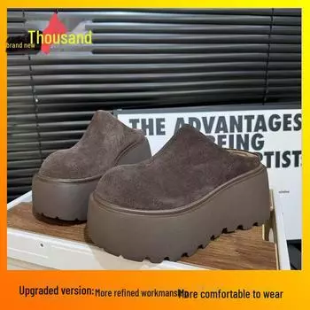 Женские ретро-тапочки на платформе из матовой кожи: Увеличивающие рост полутапочки на толстой подошве для улицы Size 36