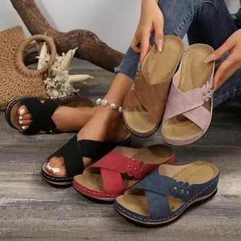 Женские ретро-тапочки с мягкой подошвой, роскошные сандалии, обувь для дома и улицы, дизайнерские тапочки на низком каблуке, женские тапочки Zapatos De Mujer 36 чёрный