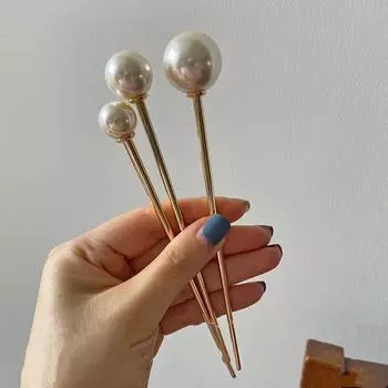 Женские ретро U-образные U-образные геометрические шпильки для волос с металлической жемчужной головкой, нежные элегантные S белый