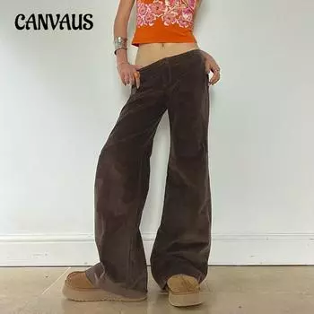 Женские ретро вельветовые базовые микро брюки осень и зима новые повседневные однотонные свободные прямые широкие брюки S коричневый