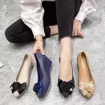 Женские резиновые сапоги на высоком каблуке в корейском стиле - модные нескользящие резиновые туфли с танкеткой и цветочным узором 37