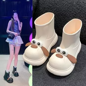 Женские резиновые сапоги с изображением мультяшной собаки, дождевые сапоги для родителей и детей, нескользящая водонепроницаемая обувь из ЭВА для улицы, легкие резиновые сапоги для девочек с мягкой подошвой 35-36 белый