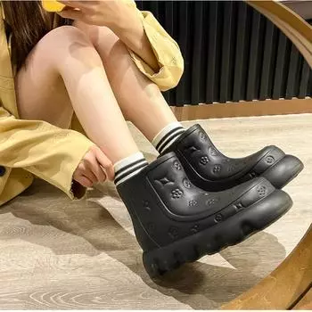 Женские резиновые сапоги средней высоты, модная женская обувь для плавания 2024 года, нескользящие, износостойкие женские резиновые сапоги на толстой подошве botas de lluvia 36-37 зелёный