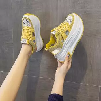 Женские римские сандалии 2025 новые полые дышащие толстая подошва с увеличенной высотой дизайн нишевая повседневная мода папины кроссовки 33