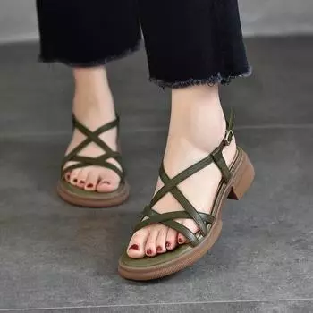 Женские римские сандалии Johnature, летние универсальные женские сандалии из натуральной кожи на мягкой подошве на низком каблуке 36 коричневый