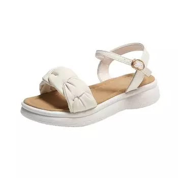 Женские римские сандалии, летние базовые уличные нарядные повседневные студенческие сандалии с открытым носком для девочек, милые школьные тапочки маленького размера 35 слоновая кость