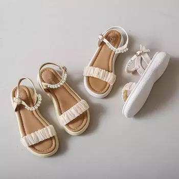 Женские римские сандалии, летние базовые уличные нарядные повседневные студенческие сандалии с открытым носком для девочек, милые школьные тапочки маленького размера 35 слоновая кость