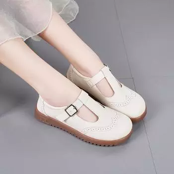 Женские римские сандалии Мокасины Кожаные туфли для вождения Плоские туфли Повседневные Прогулочные Летние туфли для беременных Мэри Джейн Большие размеры EU:40 слоновая кость