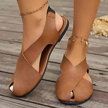 Женские римские сандалии, мягкие кожаные туфли на плоской подошве с перекрестными ремешками, дышащие летние сандалии с открытыми боками, удобные слипоны больших размеров, повседневные бохо-шик-сандалии 36 красный