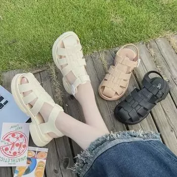 Женские римские сандалии на толстой подошве с закрытым носком: Модный, универсальный, однотонный, нескользящий, идеально подходит для ношения на открытом воздухе и дома. Новые летние стили.