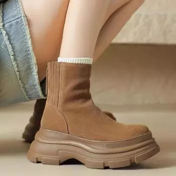 Женские рок-ботинки на среднем каблуке, ботинки челси, женские, с круглым носком, роскошные дизайнерские, до щиколотки, осенние, женские, на плоской подошве, модные, из искусственной кожи, однотонные, Sl 35