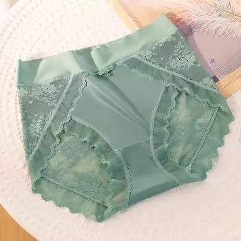 Женские роскошные атласные трусики с контролем живота, летние сексуальные кружевные трусы с высокой талией, большие размеры, хлопковые дышащие трусы с промежностью, нижнее белье M