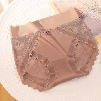 Женские роскошные атласные трусики с контролем живота, летние сексуальные кружевные трусы с высокой талией, большие размеры, хлопковые дышащие трусы с промежностью, нижнее белье M