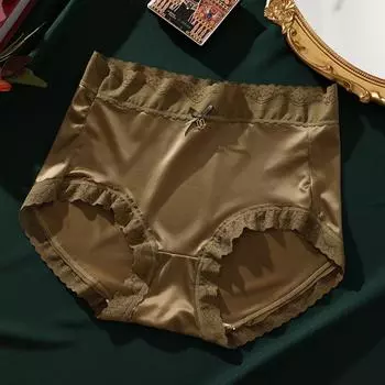 Женские роскошные атласные трусики с контролем живота, летние сексуальные кружевные трусы с высокой талией, большие размеры, хлопковые дышащие трусы с промежностью, нижнее белье L озеро синий