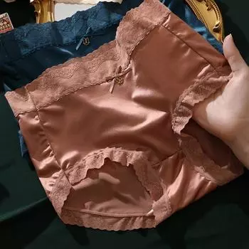 Женские роскошные атласные трусики с контролем живота, летние сексуальные кружевные трусы с высокой талией, большие размеры, хлопковые дышащие трусы с промежностью, нижнее белье L озеро синий