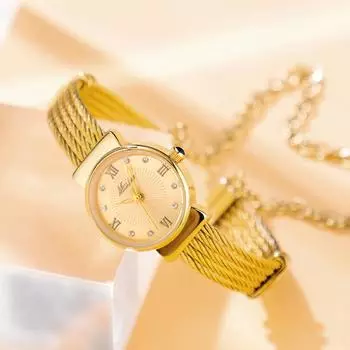Женские роскошные часы премиум-класса с бриллиантами на циферблате с золотым браслетом, винтажные женские модные кварцевые часы, водонепроницаемые, изысканные подарочные часы золотой