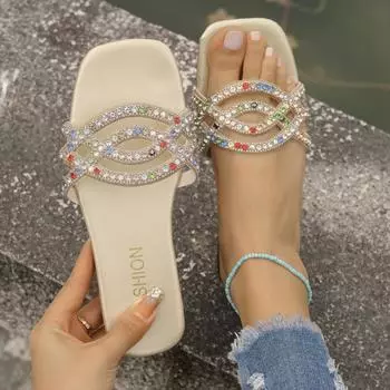 Женские роскошные дизайнерские тапочки со стразами, летние модные женские тапочки для отдыха на природе, повседневные пляжные сандалии для вечеринок, женские шлепанцы для женщин 36