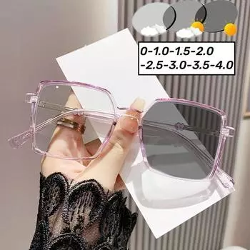 Женские роскошные фотохромные очки для близорукости, модные новые квадратные очки-бабочки, элегантные очки для близорукости для женщин и мужчин 0 черный серый