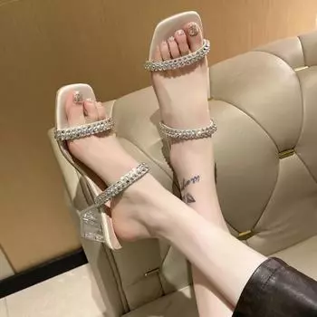 Женские роскошные хрустальные тапочки, шлепанцы на каблуке, летние модельные пляжные сандалии, новые дизайнерские шлепанцы для прогулок, женские zapatos 35
