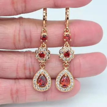 Женские роскошные красные серьги с кубическим цирконием CZ, свадебные серьги с каплями воды, ювелирные изделия чёрный