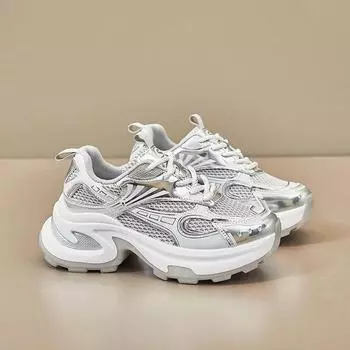 Женские роскошные кроссовки, дизайнерская мода, спортивная обувь для бега, повседневная обувь, новые осенние серебристые дышащие теннисные туфли, вулканизированная обувь 35 серебряный