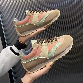 Женские роскошные кроссовки на винтажной платформе, спортивная обувь для женщин, осень 2025, новые спортивные кроссовки для бега, повседневная женская обувь из вулканизированной кожи 35 розовый