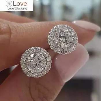 Женские роскошные круглые серьги-гвоздики с кристаллами, винтажные серебряные свадебные украшения, серьги с белым цирконием для женщин