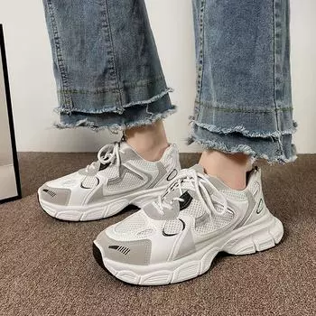 Женские роскошные массивные кроссовки с сетчатой дышащей внутренней частью, увеличивающие рост, белые спортивные кроссовки для бега, повседневные женские кроссовки для фитнеса, вулканизированные 35 белый