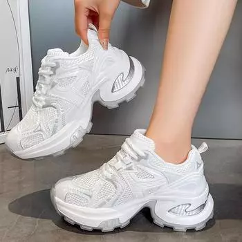 Женские роскошные массивные кроссовки, сетчатые дышащие кроссовки с увеличенной внутренней поверхностью, спортивные повседневные кроссовки для бега, женская вулканиз... 35